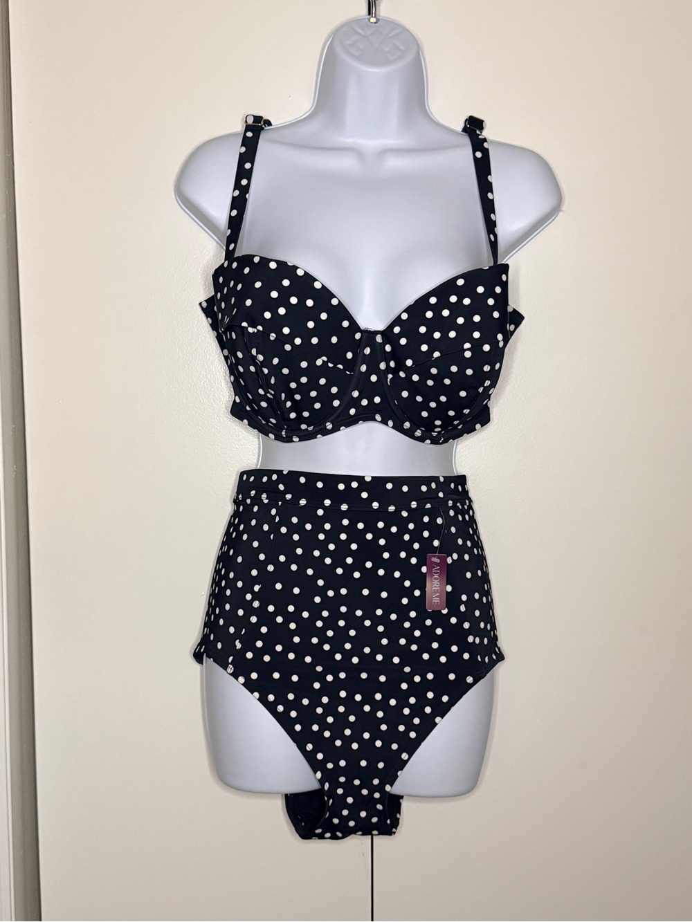 Adore Me Black & White Polka Dot High-Waist Bikini Set